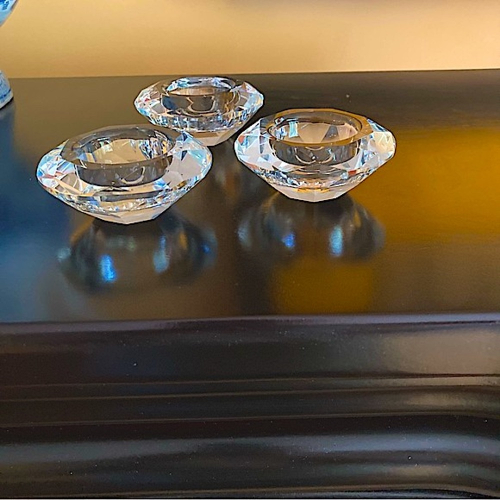 NWOT Set of 3 Crystal Glass Tea-light Holder. - Picture 3 of 6